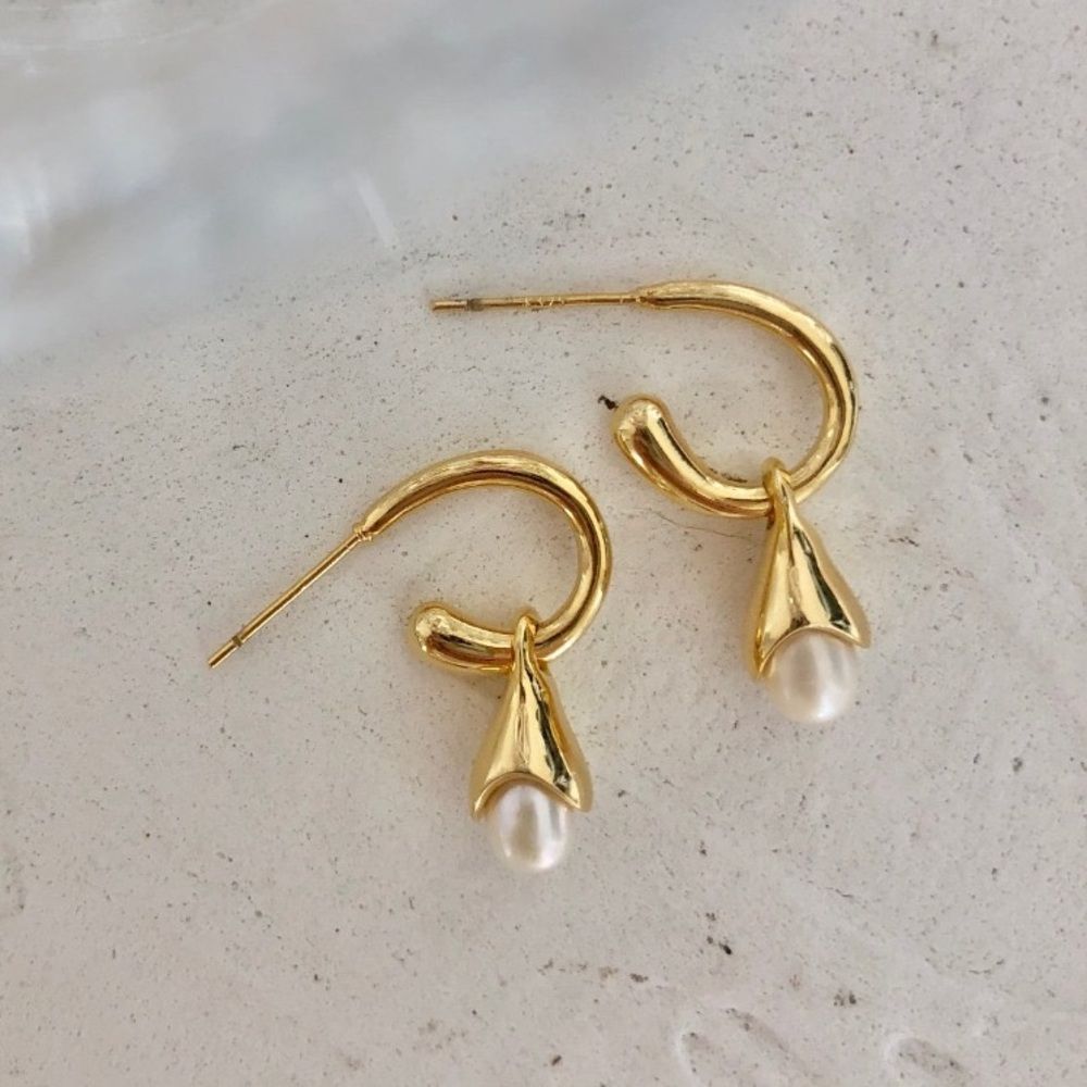 New Two way Earrings Freshwater Pearl Drops Earrings 14K Gold Drops White Pearl